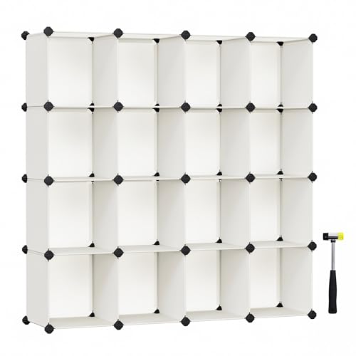 SONGMICS Schuhregal, Regalsystem, Steckregal, Set aus 16 Würfeln, DIY Regal, stapelbar, aus PP-Kunststoff, als Garderobe, für Schlafzimmer, Büro, 31 x 123 x 123 cm, cremeweiß LPC442M01 von SONGMICS