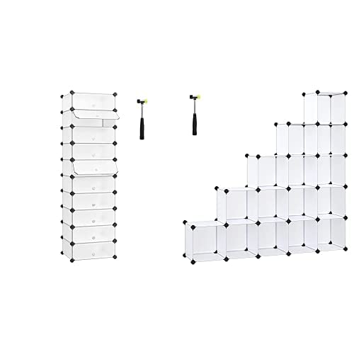 SONGMICS Schuhregal Kunststoff, rechteckiges Regalsystem mit 10 FÄchern, DIY Steckregal LPC10W Schuhregal, Regalsystem, Steckregal, 15 Würfel, DIY Würfelregal, stapelbar LPC44L von SONGMICS