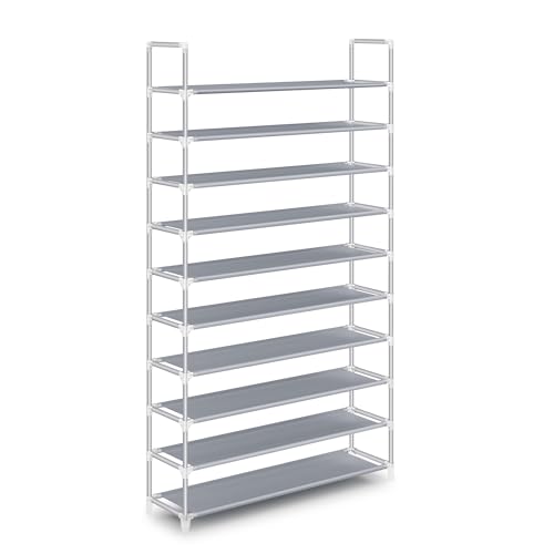 SONGMICS Schuhregal mit 10 Ebenen, Schuhaufbewahrung, Organizer, für bis zu 50 Paar Schuhe, für Wohnzimmer, Ankleidezimmer und Flur, Vliesstoff, 100 x 29 x 175 cm, grau, LSR10G von SONGMICS