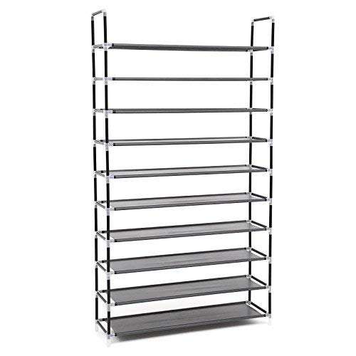 SONGMICS Schuhregal mit 10 Ebenen, Schuhaufbewahrung, Organizer, für bis zu 50 Paar Schuhe, für Wohnzimmer, Ankleidezimmer und Flur, Vliesstoff, 100 x 29 x 175 cm, schwarz, LSR10H von SONGMICS