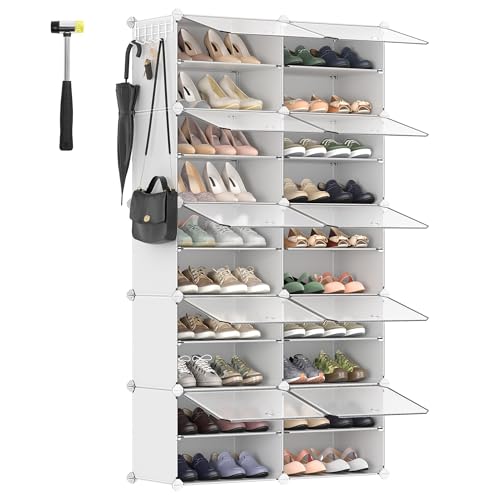 SONGMICS Schuhregal mit 10 Fächern, Schuhschrank, 30 x 40 x 30 cm pro Fach, schmal, mit Türen, Stahlrahmen, Kunststoff, für Flur, Schlafzimmer, Eingangsbereich, weiß LPC035W01 von SONGMICS