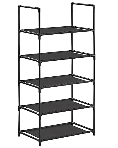 SONGMICS Schuhregal, 5 Ebenen, Schuhablage, Schuhaufbewahrung, schmal, 28 x 45 x 89 cm, Metallgestell, Ablagen aus Vliesstoff, für Flur, Schlafzimmer, schwarz LSH005B02 von SONGMICS