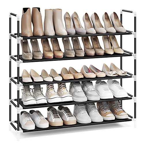 SONGMICS Schuhregal mit 5 Ebenen, Standregal, Schuhaufbewahrung, platzsparend, Metallrahmen, Vliesstoff, für Wohnzimmer, Eingang, Flur und Garderobe, schwarz LSH55HV1 von SONGMICS