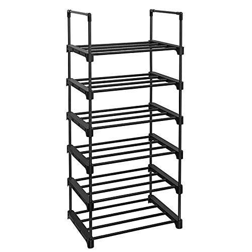 SONGMICS Schuhregal mit 6 Ebenen, offener Schuhschrank hoch, Schuhständer schmal, Schuhaufbewahrung, aus Metall, platzsparend, für Ankleidezimmer, Flur, 30 x 45 x 106 cm, schwarz LSA23BK von SONGMICS