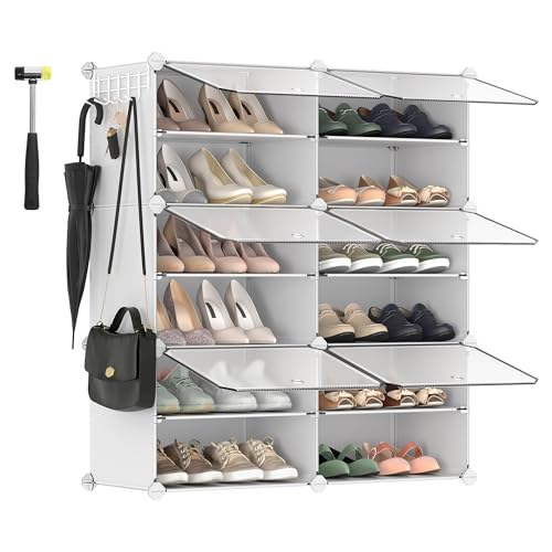 SONGMICS Schuhregal mit 6 Fächern, Schuhschrank, 30 x 40 x 30 cm pro Fach, schmal, mit Türen, Stahlrahmen, Kunststoff, für Flur, Schlafzimmer, Eingangsbereich, weiß LPC033W01 von SONGMICS