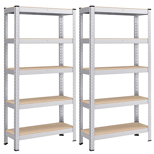 SONGMICS Schwerlastregal, 2er Set, Kellerregal, Lagerregal, 30 x 75 x 150 cm, Regal mit Stahlgestell, bis 650 kg belastbar, 5 verstellbare Ablagen, silbern GLR030E02 SONGMICS Schwerlastregal, 2er Set, Kellerregal, Lagerregal, 30 x 75 x 150 cm, Regal mit Stahlgestell, bis 650 kg belastbar, 5 verstellbare Ablagen, silbern GLR030E02 von SONGMICS