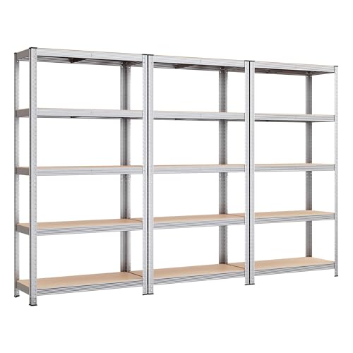 SONGMICS Schwerlastregal, 3er Set, Kellerregal, Lagerregal, 40 x 90 x 180 cm, Regal mit Stahlgestell, bis 875 kg belastbar, 5 verstellbare Ablagen, silbern GLR040E03 SONGMICS Schwerlastregal, 3er Set, Kellerregal, Lagerregal, 40 x 90 x 180 cm, Regal mit Stahlgestell, bis 875 kg belastbar, 5 verstellbare Ablagen, silbern GLR040E03 von SONGMICS