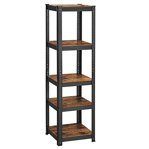 SONGMICS Standregal, Bücherregal, Lagerregal, 5 Ablagen, verstellbar, 37 x 37 x 150 cm, bis 400 kg belastbar, für Küche, Wohnzimmer, vintagebraun-schwarz GLR037B01 von SONGMICS