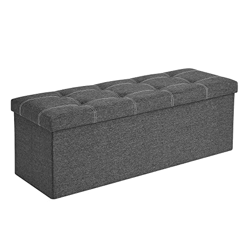 SONGMICS Sitzbank mit Stauraum, Sitztruhe, Sitzhocker, faltbar, 110 x 38 x 38 cm, Bezug aus Leinenimitat, für Schlafzimmer, Flur, Wohnzimmer, dunkelgrau LSF077G04 von SONGMICS