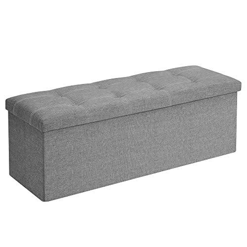 SONGMICS Sitzbank mit Stauraum, Sitztruhe, Sitzhocker, faltbar, 110 x 38 x 38 cm, Bezug aus Leinenimitat, für Schlafzimmer, Flur, Wohnzimmer, hellgrau LSF077G05 von SONGMICS