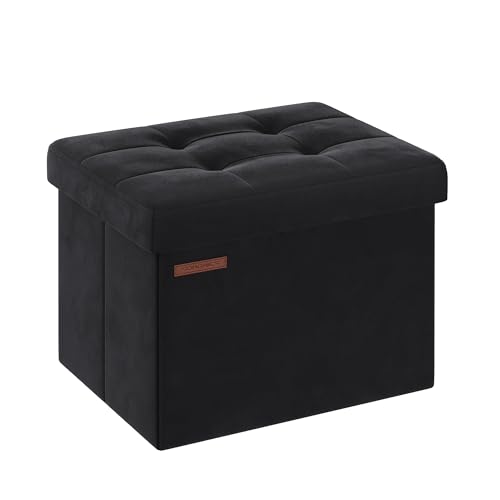 SONGMICS Sitzhocker mit Stauraum, kleine klappbare Sitzbank, 31 x 41 cm Fußbank, Aufbewahrungsbox, bis 130 kg belastbar, für Wohnzimmer Schlafzimmer Schlafsaal, tintenschwarz LSF200B01 von SONGMICS