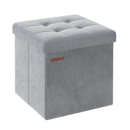 SONGMICS Sitzhocker mit Stauraum, kleine klappbare Sitzbank, 38 x 38 cm Fußbank, Aufbewahrungsbox, bis 300 kg belastbar, für Wohnzimmer Schlafzimmer Schlafsaal, Taubengrau LSF227G02 von SONGMICS