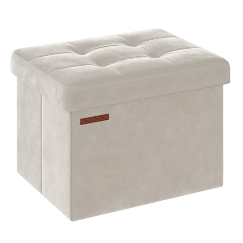 SONGMICS Sitzhocker mit Stauraum, kleine klappbare Sitzbank, 31 x 41 cm Fußbank, Aufbewahrungsbox, bis 130 kg belastbar, für Wohnzimmer Schlafzimmer Schlafsaal, cremeweiß LSF200W01 von SONGMICS