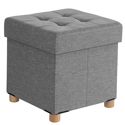 SONGMICS Sitzsack, Truhe, Hocker mit Fußstütze, faltbar, Bank mit Aufbewahrung, 38 x 38 x 40 cm, für Wohnzimmer, Schlafzimmer, Hellgrau LSF14GYX von SONGMICS