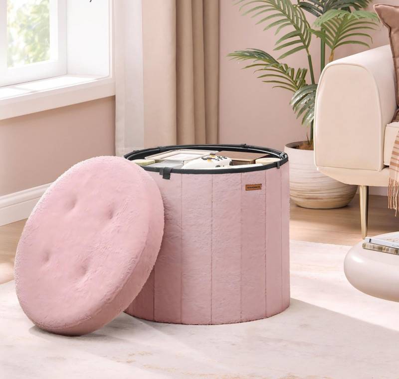 SONGMICS Sitzhocker, Hocker mit Stauraum, faltbarer Hocker mit abnehmbarem Deckel, Fleece SONGMICS Sitzhocker, Hocker mit Stauraum, faltbarer Hocker mit abnehmbarem Deckel, Fleece von SONGMICS