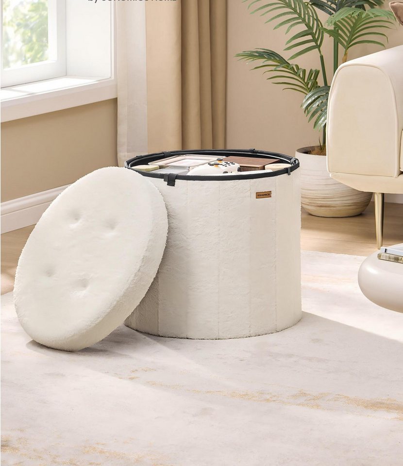 SONGMICS Sitzhocker, Hocker mit Stauraum, faltbarer Hocker mit abnehmbarem Deckel, Fleece von SONGMICS