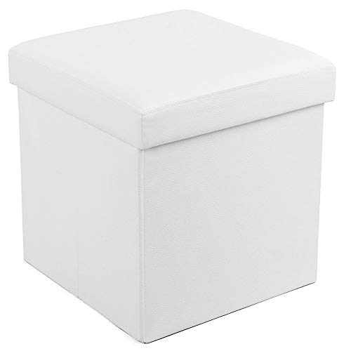 SONGMICS Sitzhocker faltbare Aufbewahrungsbox belastbar bis 300 kg, weiß, 38 x 38 x 38 cm, LSF103 von SONGMICS