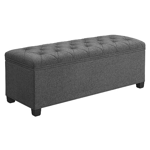 SONGMICS Sitzhocker mit Stauraum, Sitzbank mit Beinen, 40 x 110 x 40 cm Fußbank, Aufbewahrungsbox, bis 300 kg belastbar, für Wohnzimmer Schlafzimmer Flur, dunkelgrau LSF088G01 von SONGMICS