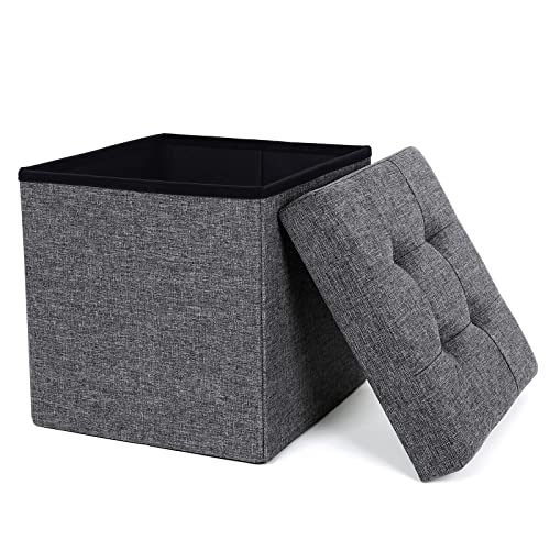 SONGMICS Sitzhocker mit Stauraum, faltbarer Hocker, Fußhocker, Falthocker, Sitzwürfel für Wohnzimmer, Schlafzimmer, 38 x 38 x 38 cm, dunkelgrau LSF27Z von SONGMICS