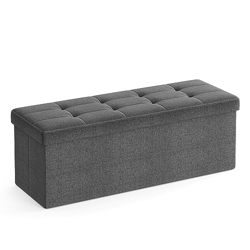 SONGMICS Sitzhocker mit Stauraum, klappbare Sitzbank, 38 x 110 x 38 cm Fußbank, Aufbewahrungsbox, bis 300 kg belastbar, für Wohnzimmer Schlafzimmer Flur, schiefergrau LSF77K von SONGMICS
