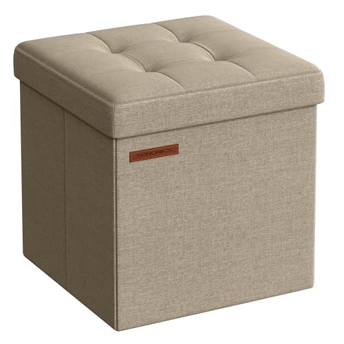 SONGMICS Sitzhocker mit Stauraum, kleine klappbare Sitzbank, 30 x 30 cm Fußbank, Aufbewahrungsbox, bis 130 kg belastbar, für Wohnzimmer Schlafzimmer Schlafsaal, Kamelbraun LSF028K01 von SONGMICS