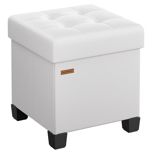 SONGMICS Sitzhocker mit Stauraum, kleine klappbare Sitzbank, 38 x 38 x 40 cm Fußbank, Aufbewahrungsbox, bis 300 kg belastbar, für Wohnzimmer Schlafzimmer Schlafsaal, Wolkenweiß LSF0512W02 von SONGMICS