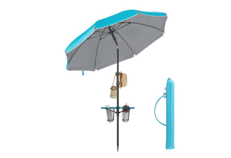 SONGMICS Sonnenschirm, ∅160 cm, Strandschirm, Sonnenschutz UPF 50+, Ablagefläche von SONGMICS