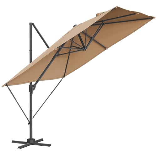 SONGMICS Sonnenschirm, Ampelschirm, 270 x 270 cm, UV-Schutz UPF 50+, Gartenschirm, um 360° drehbar, Neigungswinkel verstellbar, mit Kurbel, Kreuzfuß, kamelbraun GPU057K01 von SONGMICS