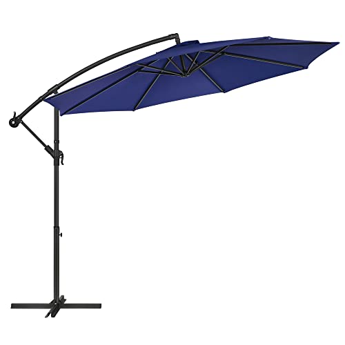 SONGMICS Sonnenschirm, Ampelschirm Ø 300 cm, mit Kurbel zum Öffnen und Schließen, Sonnenschutz, Gartenschirm, UV-Schutz bis UPF 50+, für Garten, Terrasse, marineblau GPU016L01 von SONGMICS