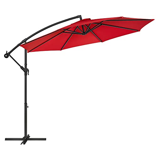 SONGMICS Sonnenschirm, Ampelschirm 300 cm, Mit Ständer, Sonnenschutz Balkon, Balkonschirm, Uv-Schutz UPF 50 und mehr, Mit Kurbel Zum Öffnen Und Schließen, Für Terrasse, Garten, Rot Gpu016R01 von SONGMICS