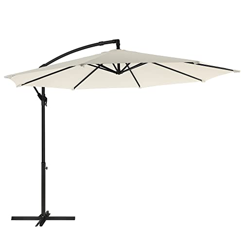 SONGMICS Sonnenschirm, Ampelschirm Ø 300 cm, mit Ständer, Sonnenschutz, UV-Schutz bis UPF 50+, leichtes Öffnen und Schließen, für Garten, Terrasse, beige GPU116M01 von SONGMICS