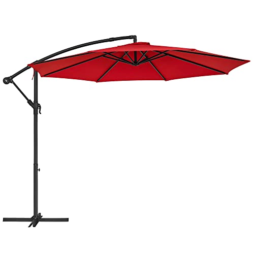 SONGMICS Sonnenschirm, Ampelschirm Ø 300 cm, mit Ständer, Sonnenschutz, UV-Schutz bis UPF 50+, leichtes Öffnen und Schließen, für Garten, Terrasse, rot GPU116R01 von SONGMICS