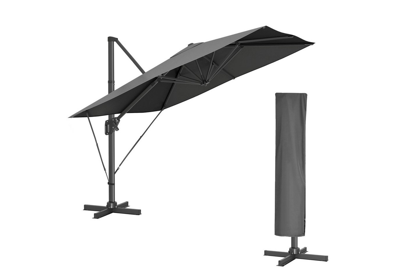 SONGMICS Sonnenschirm, LxB: 290,00x290,00 cm, UPF 50+, 360° drehbar, mit Ständer, Befestigungsgurten von SONGMICS