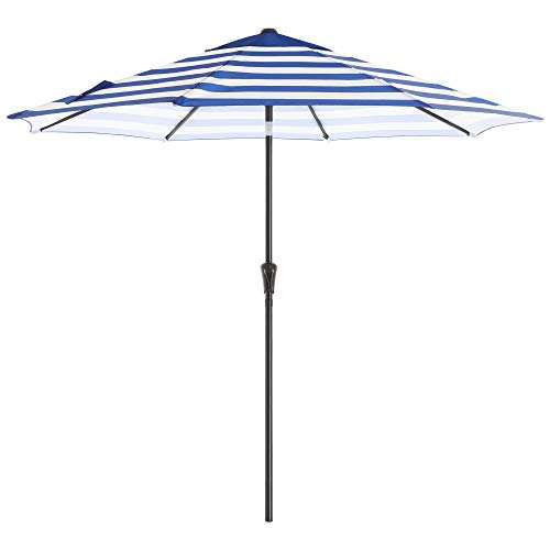 SONGMICS Sonnenschirm, Ø 265 cm, Sonnenschutz, 8 Schirmrippen, UV-Schutz bis UPF 50+, knickbar, mit Kurbel, ohne Ständer, Outdoor, Garten, Balkon, Terrasse, blau-weiß gestreift GPU009Q01 von SONGMICS