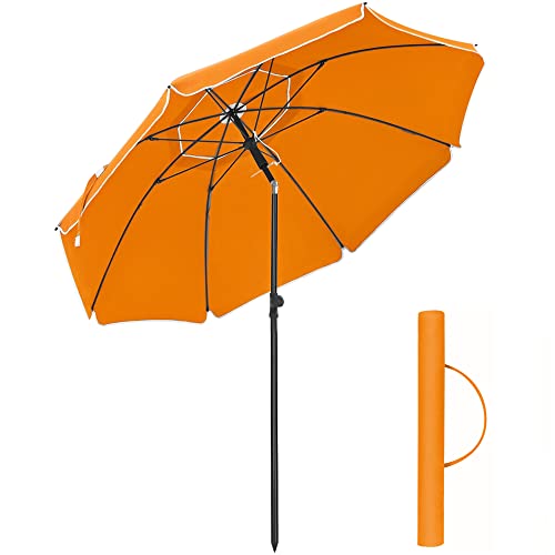 SONGMICS Sonnenschirm 160 cm, Sonnenschutz, UPF 50+, Strandschirm, beidseitig um 30° knickbar, höhenverstellbar, mit Tragetasche, für Balkon, Garten, Terrasse, Strand, ohne Ständer, orange GPU60OG von SONGMICS