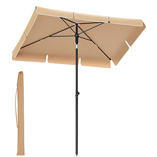 SONGMICS Sonnenschirm 180 x 125 cm, Balkonschirm UPF 50+, Sonnenschutz, beidseitig um 30° knickbar, höhenverstellbar, mit Aufbewahrungstasche, für Garten, Terrasse, ohne Ständer, taupe GPU180K01 von SONGMICS