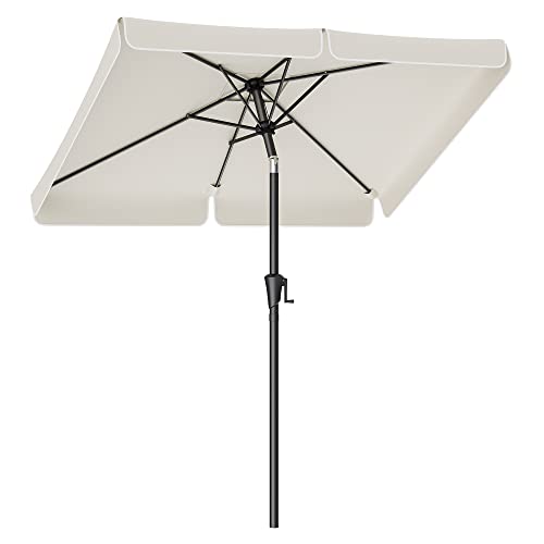 SONGMICS Sonnenschirm 200 x 150 cm, rechteckiger Balkonschirm, Sonnenschutz UPF 50+, beidseitig um 30° knickbar, für Garten, Terrasse, ohne Ständer, beige GPU048M01 von SONGMICS