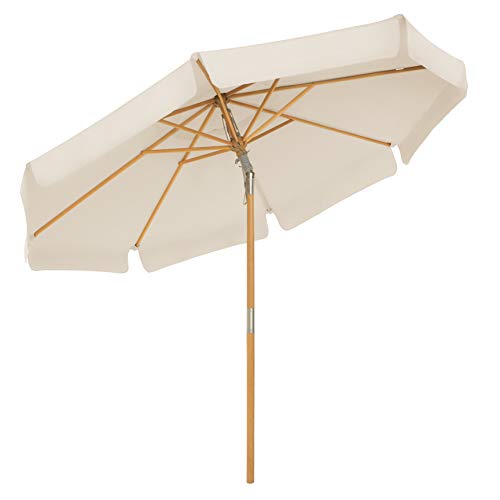 SONGMICS Sonnenschirm 270 cm, achteckiger Gartenschirm, Sonnenschutz, Schirmmast und Schirmrippen aus Holz, knickbar, ohne Ständer, Outdoor, Balkon, Terrasse, beige GPU270M01 von SONGMICS