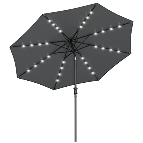 SONGMICS Sonnenschirm 270 cm mit LED-Solar-Beleuchtung, 32 LED-Lämpchen, UV-Schutz UPF 50+, beidseitig um 30° knickbar, für Garten, Terrasse, Pool, Balkon, ohne Ständer, grau GPU040G01V1 von SONGMICS