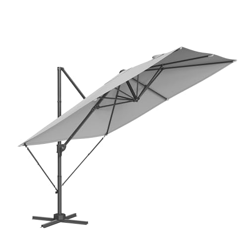 SONGMICS Sonnenschirm, Ampelschirm, 270 x 270 cm, UV-Schutz UPF 50+, Gartenschirm, um 360° drehbar, Neigungswinkel verstellbar, mit Kurbel, Kreuzfuß, taubengrau GPU057G01 von SONGMICS