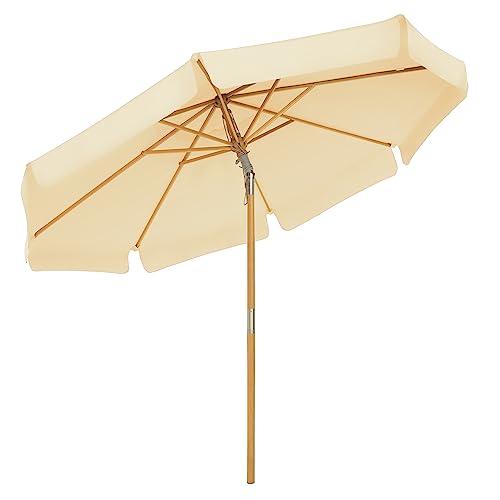 SONGMICS Sonnenschirm 300 cm, achteckiger Gartenschirm, Sonnenschutz, Schirmmast und Schirmrippen aus Holz, knickbar, ohne Ständer, Outdoor, Balkon, Terrasse, beige GPU32BE von SONGMICS