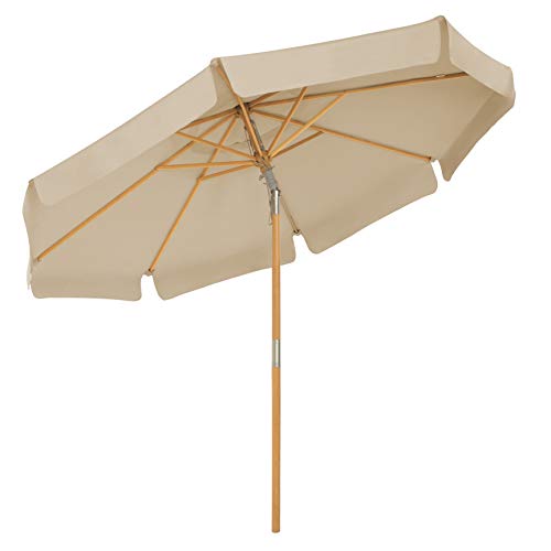 SONGMICS Sonnenschirm 300 cm, achteckiger Gartenschirm, Sonnenschutz, Schirmmast und Schirmrippen aus Holz, knickbar, ohne Ständer, Outdoor, Balkon, Terrasse, Taupe GPU32BR von SONGMICS