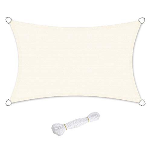 SONGMICS Sonnensegel 2 x 5 m, Sonnenschutz aus HDPE-Gewebe, luftdurchlässig, wasserdurchlässig, für Terrasse, Garten, Balkon, Camping, rechteckig, konkav, 2 m Seile, beige GSS25IV von SONGMICS