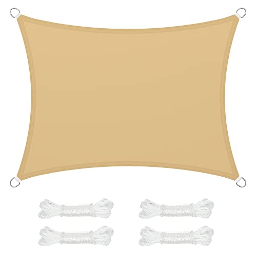SONGMICS Sonnensegel, 3 x 4 m, wasserabweisend, Wassersäule 665 mm, reißfestes Polyester, UV-Schutz 93%, Terrasse, Garten, Balkon, rechteckig, 2 m Seile, sandgelb GSH34EY von SONGMICS