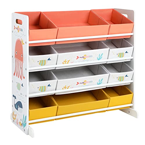 SONGMICS Spielzeugregal, Kinderzimmerregal mit 12 Stoffboxen, für Bücher und Spielzeug, Spielzeug-Organizer, Kinderzimmer, für Kinder, multifunktional, weiß GKRS04WT SONGMICS Spielzeugregal, Kinderzimmerregal mit 12 Stoffboxen, für Bücher und Spielzeug, Spielzeug-Organizer, Kinderzimmer, für Kinder, multifunktional, weiß GKRS04WT von SONGMICS