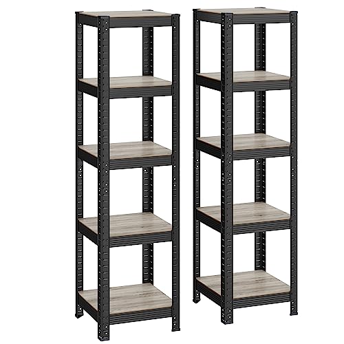 SONGMICS Standregal, 2er Set, Bücherregal, Lagerregal, 5 Ablagen, verstellbar, 37 x 37 x 150 cm, jeweils bis 400 kg belastbar, für Küche, Wohnzimmer, Greige-schwarz GLR037B12 SONGMICS Standregal, 2er Set, Bücherregal, Lagerregal, 5 Ablagen, verstellbar, 37 x 37 x 150 cm, jeweils bis 400 kg belastbar, für Küche, Wohnzimmer, Greige-schwarz GLR037B12 von SONGMICS