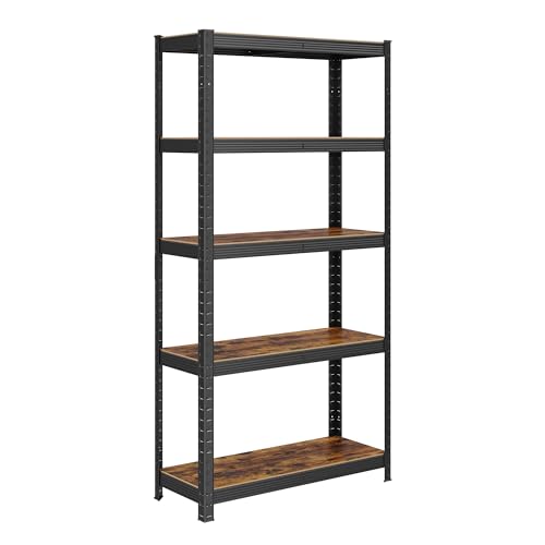 SONGMICS Standregal, Bücherregal, Lagerregal, 5 Ablagen, Küchenregal, Regal, 30 x 75 x 150 cm, bis 650 kg belastbar, verstellbare Ablagen, Industrie-Design, vintagebraun-schwarz GLR030B01 von SONGMICS