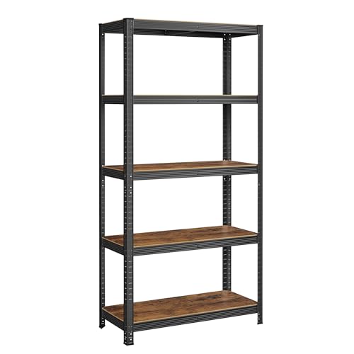 SONGMICS Standregal, Bücherregal, Lagerregal, 5 Ablagen, Küchenregal, Regal, 40 x 90 x 180 cm, bis 875 kg belastbar, verstellbare Ablagen, Industrie-Design, vintagebraun-schwarz GLR040B11 von SONGMICS