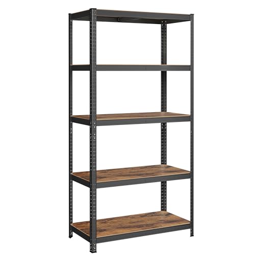 SONGMICS Standregal, Bücherregal, Lagerregal, 5 Ablagen, Küchenregal, Regal, 50 x 100 x 200 cm, bis 600 kg belastbar, verstellbare Ablagen, Industrie-Design, vintagebraun-schwarz GLR050B11 von SONGMICS