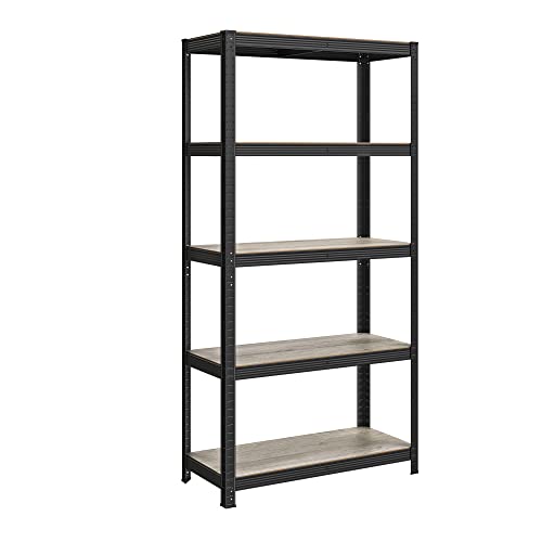 SONGMICS Standregal, Bücherregal, Lagerregal, 5 Ablagen, verstellbar, 40 x 90 x 180 cm, bis 875 kg belastbar, für Küche, Wohnzimmer, Greige-schwarz GLR040B21 von SONGMICS